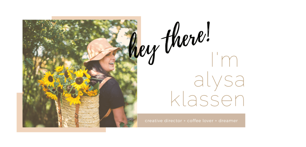 girl with a basket bag of sunflowers on her back wearing a summer straw hat with the words hey there off to the side
